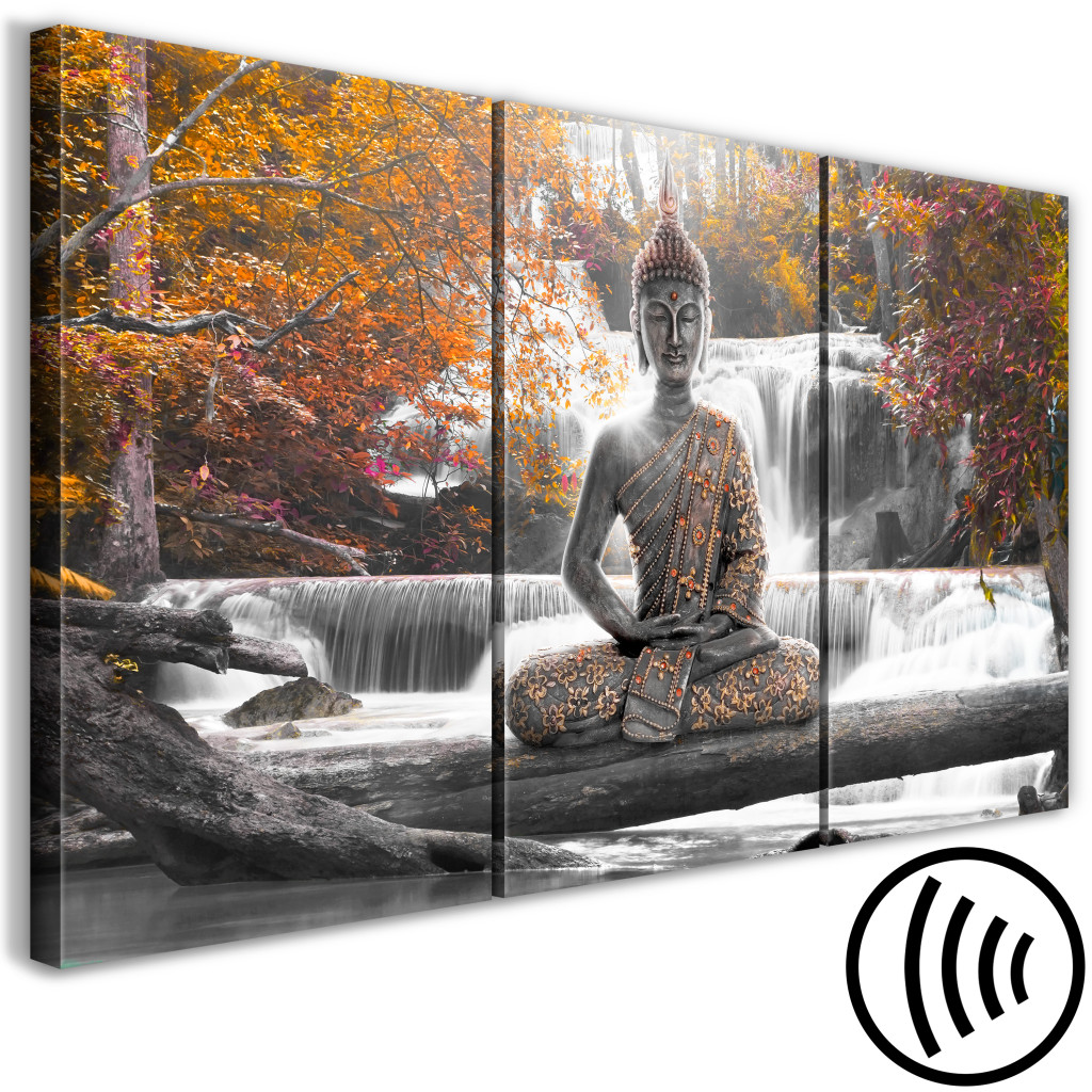 Schilderij  Zen: Buddha And Waterfall (3 Parts) Orange