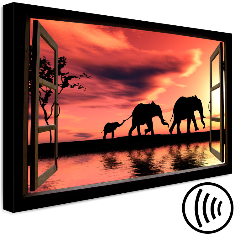 Quadro su tela Elefanti vaganti visti dalla finestra aperta - Paesaggio africano 125007 additionalImage 6