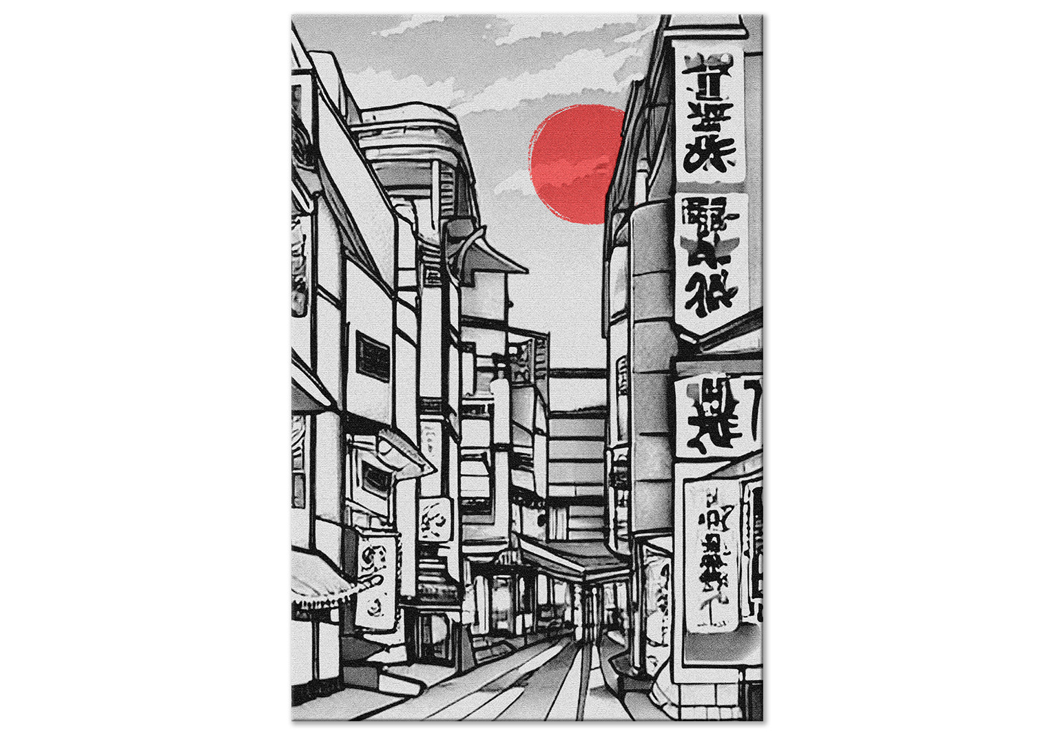 Canvas Wall Art Street in Japan - Black and White City Architecture Eastern Style - Cities and towns - Landscapes -
