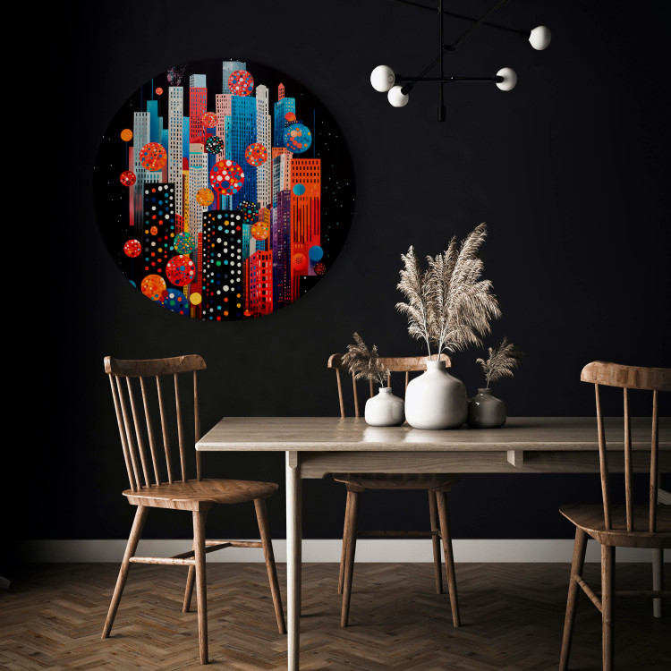 Round Canvas Colors of the City at Night - Composition of Multicolored Skyscrapers on a Dark Background 151607 additionalImage 2