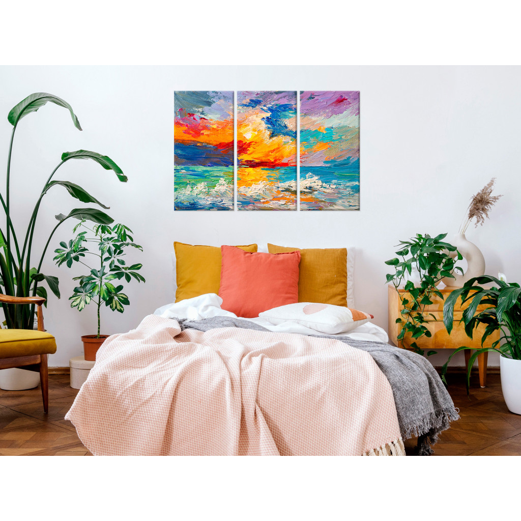Schilderij  Gekleurde: Seascape - Painted Sunset In Vivid Colors
