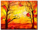 Obraz Płonący pejzaż (1-częściowy) - fantazja z drzewami z liśćmi i niebem 46807