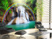 Mural de parede Serenidade da Natureza - Paisagem de uma cachoeira de pedra e rio na floresta com arco-íris 64607