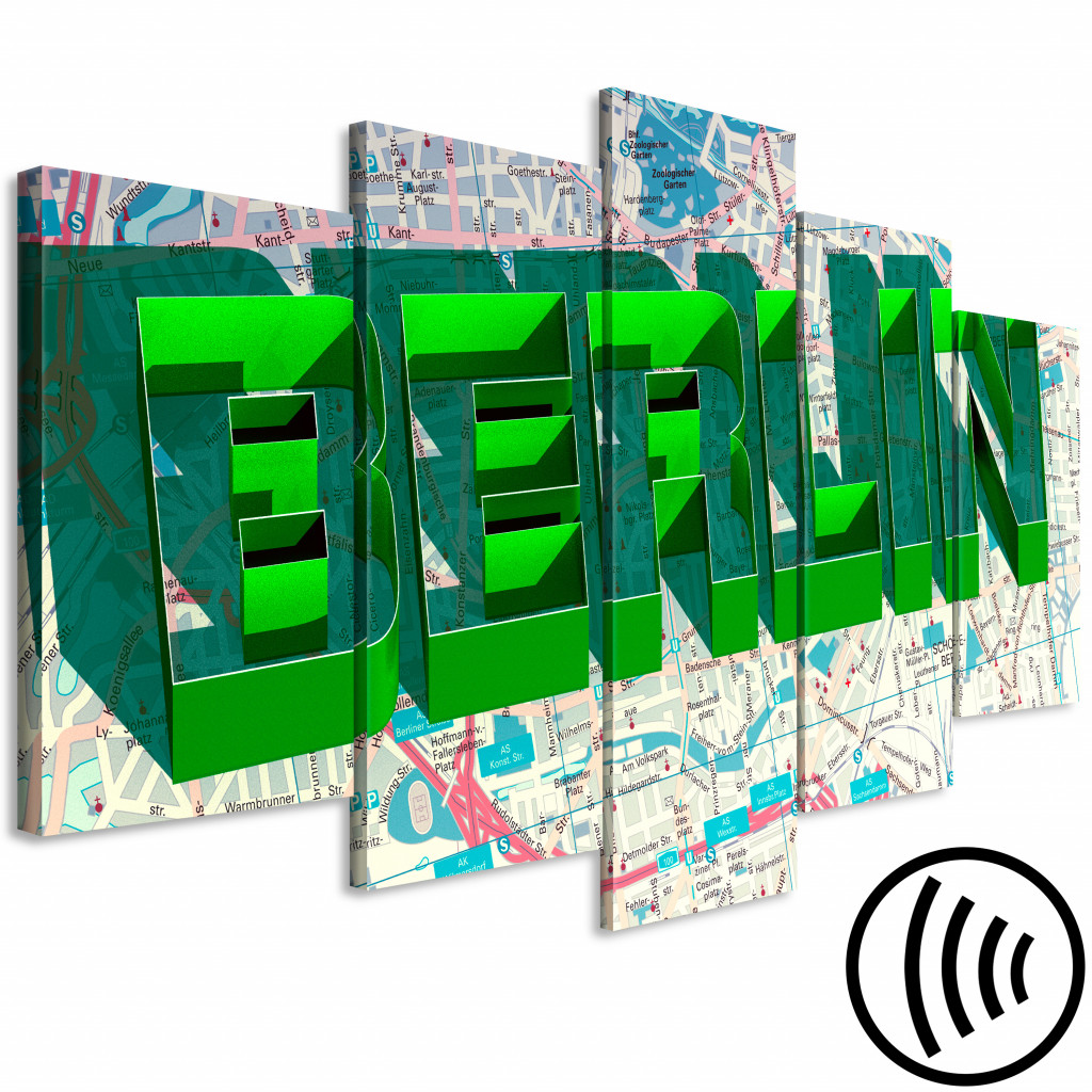 Canvastavla Grön Huvudstad - 3D-skrift Berlin På En Färgstark Stadskarta