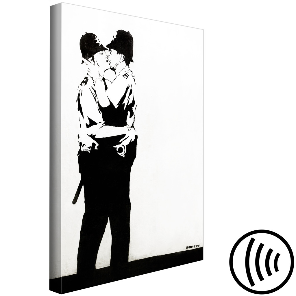 Pintura Em Tela Dois Polícias Beijando-se - Gráfico Estilo Arte De Rua Jovem