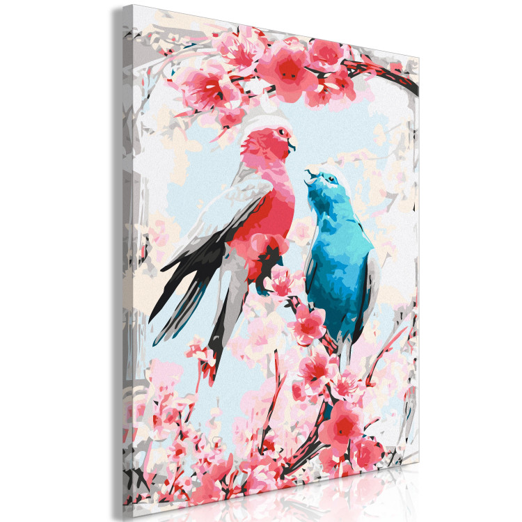 Paint by number Enamored Pink and Blue - Lovely Parrots Sitting on Branch and Pink Flowers 144617 additionalImage 6