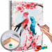 Paint by number Enamored Pink and Blue - Lovely Parrots Sitting on Branch and Pink Flowers 144617