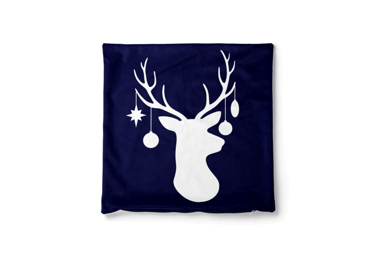 Decorative Velor Pillow Christmas reindeer - white animal head with baubles on antlers 148517 additionalImage 5