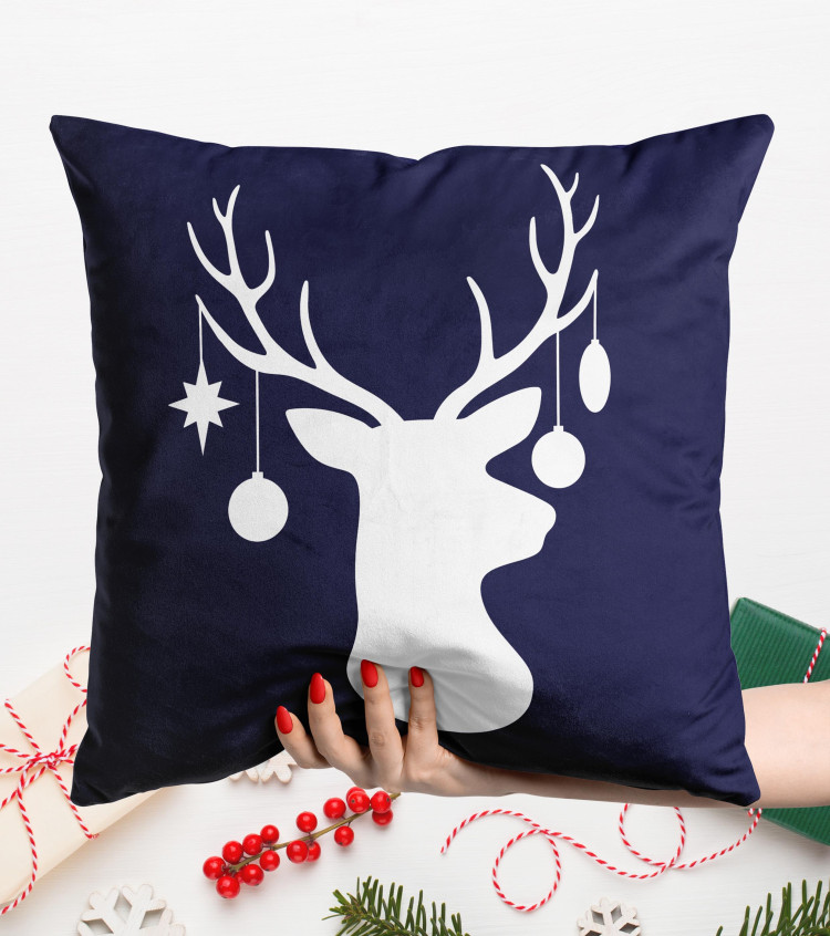 Decorative Velor Pillow Christmas reindeer - white animal head with baubles on antlers 148517 additionalImage 4