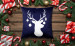 Decorative Velor Pillow Christmas reindeer - white animal head with baubles on antlers 148517 additionalThumb 2