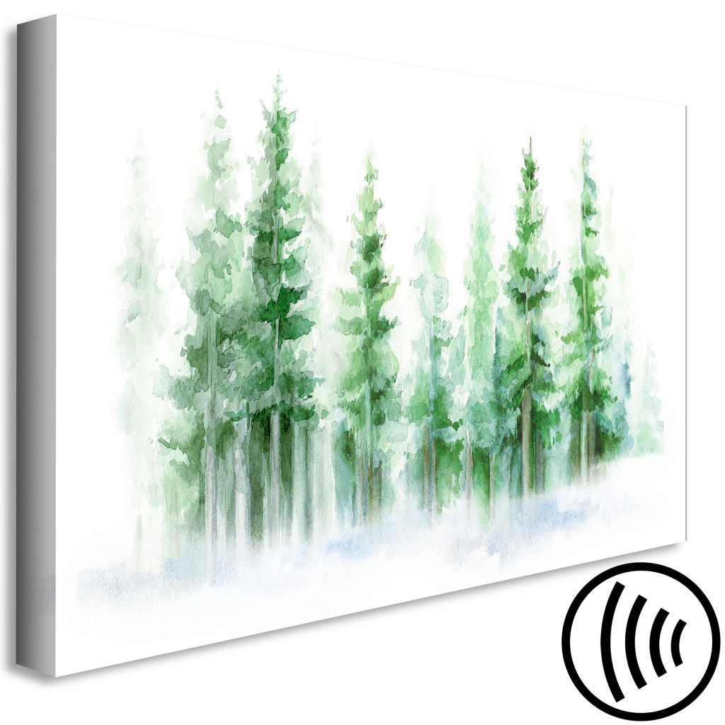 Schilderij  Bos: Spruce Forest - Trees Painted With Watercolor In White And Green Colors