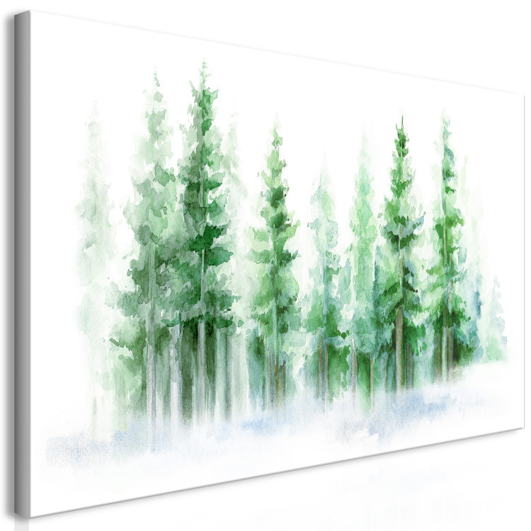 Canvas Spruce Forest - Trees Painted With Watercolor in White and Green Colors 149817 additionalImage 2