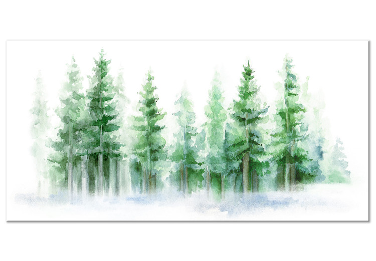 Canvas Spruce Forest - Trees Painted With Watercolor in White and Green Colors 149817