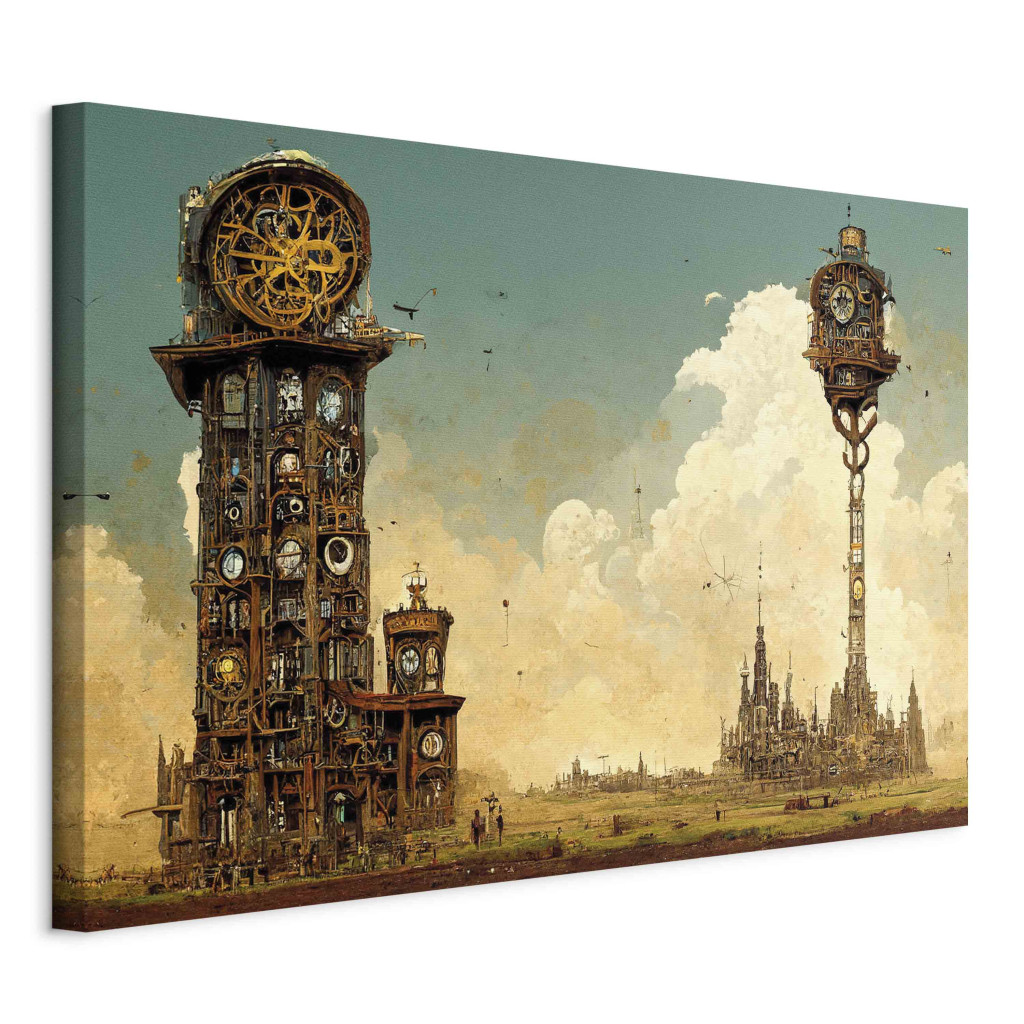 Schilderij Vintage Clocks In The Desert - Surreal Brown Composition [Large Format]
