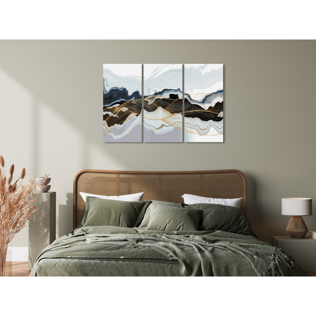 Quadro Em Tela Gray Abstraction - Shimmering Waves Of Color And A Shimmering Current Of Color
