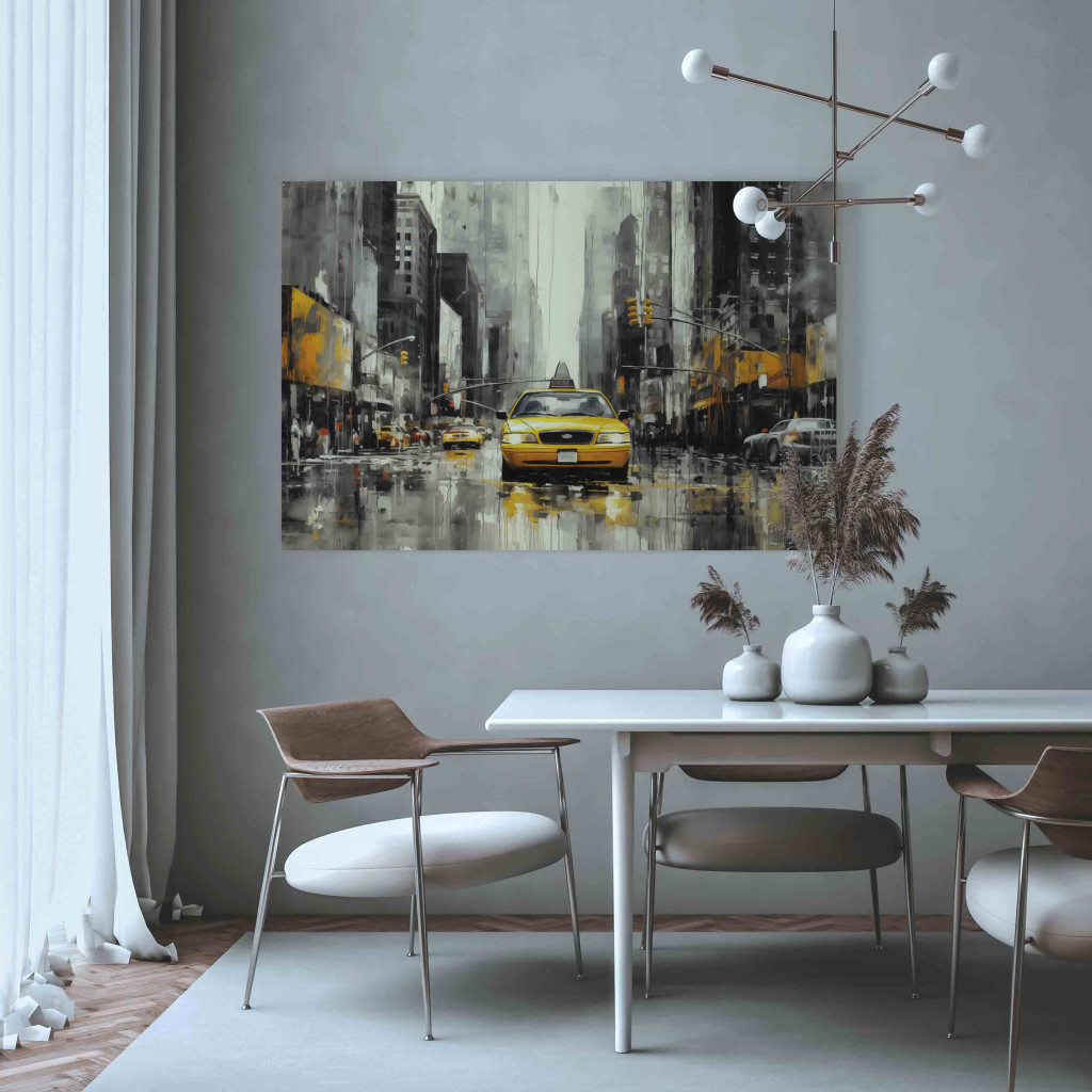 Quadro Pintado New York - Iconic Yellow Cabs Amid The Bustle Of The Big City