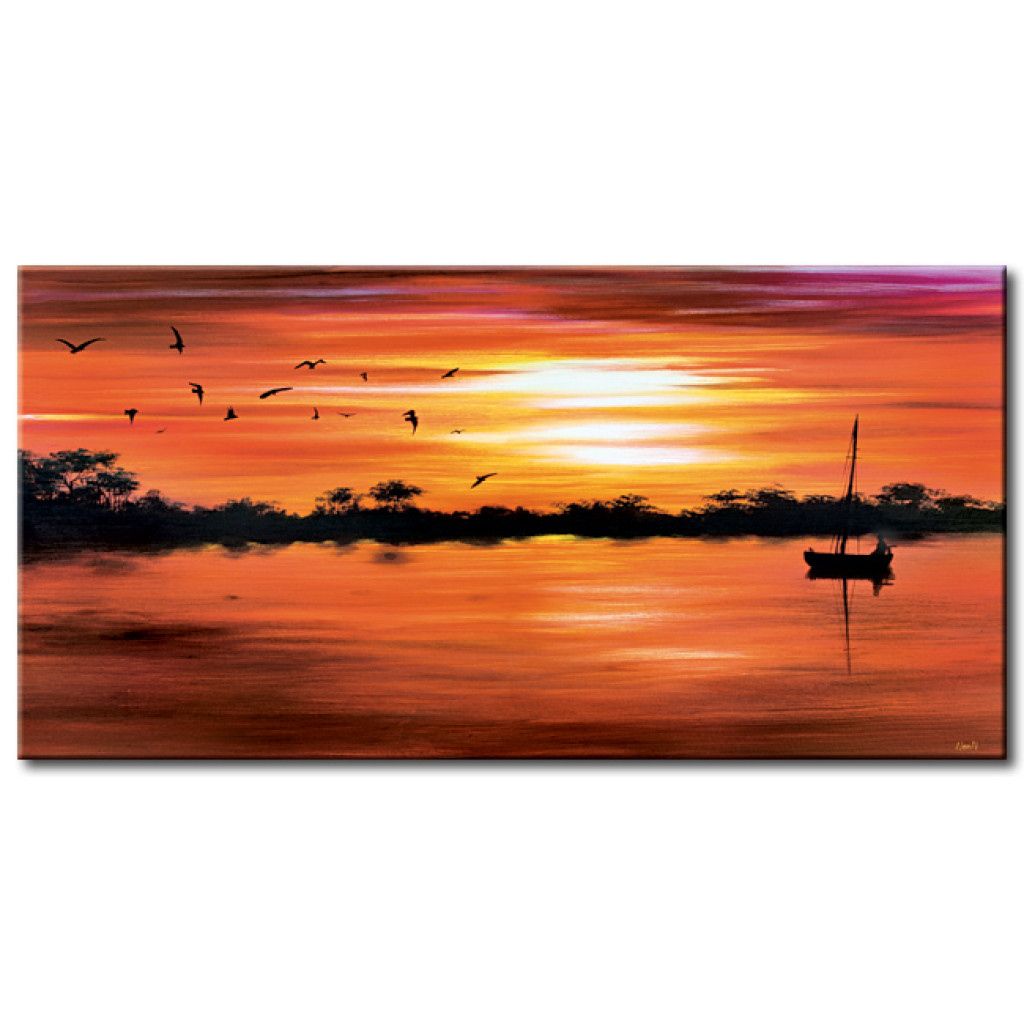 Pintura Em Tela Pôr-do-sol Do Barco Solitário