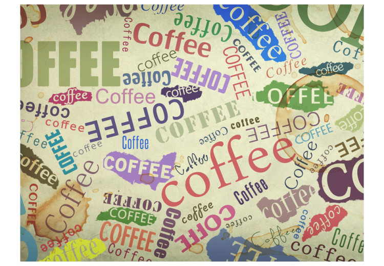 Fototapeta The fragrance of coffee - motyw kawy na tle z kolorowymi napisami 60217 additionalImage 1