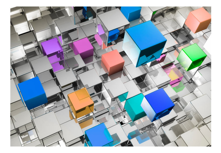 Photo Wallpaper Futuristic cubes in blue - coloured geometric shapes 92117 additionalImage 1