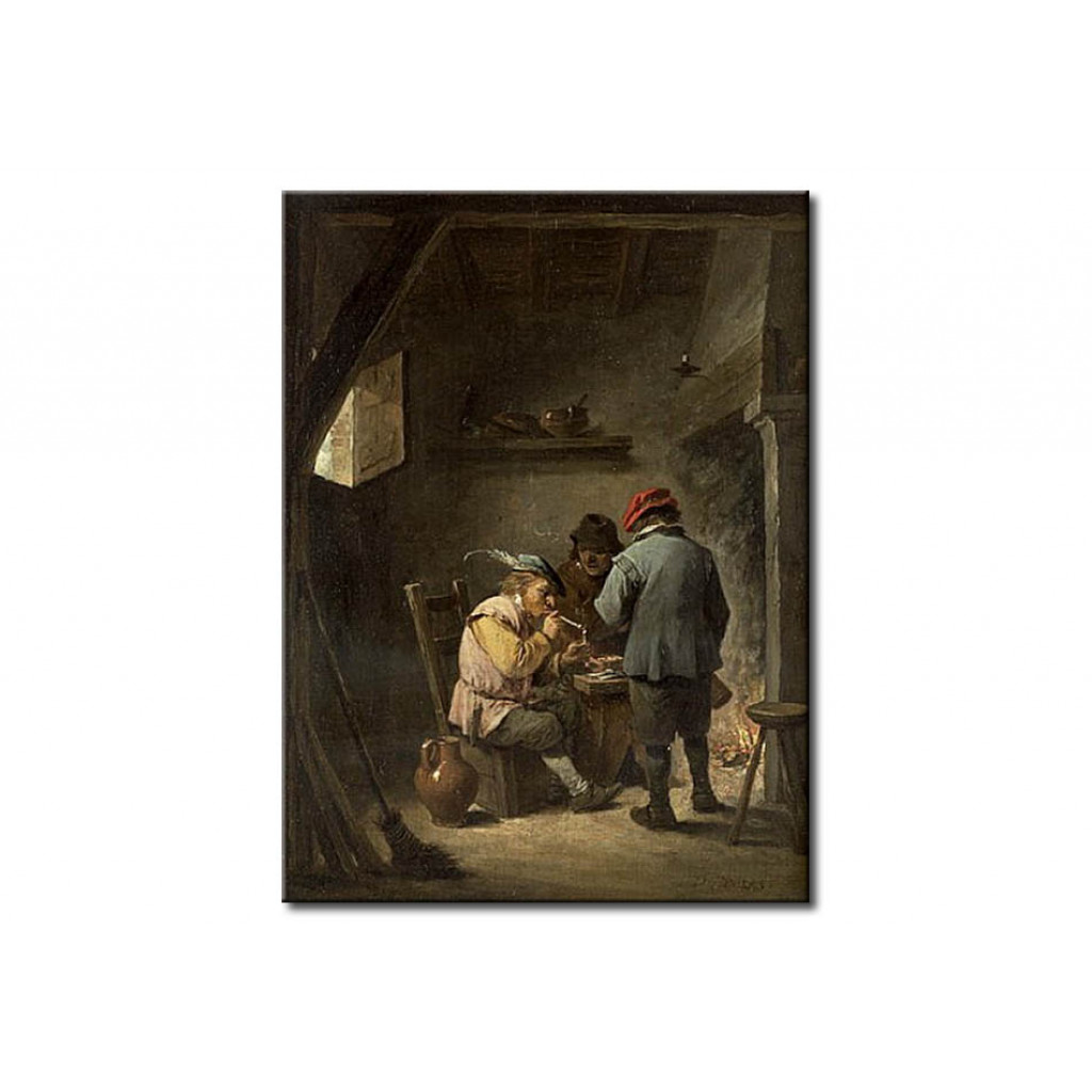Schilderij  David Teniers The Younger: Peasants By An Inn Fire