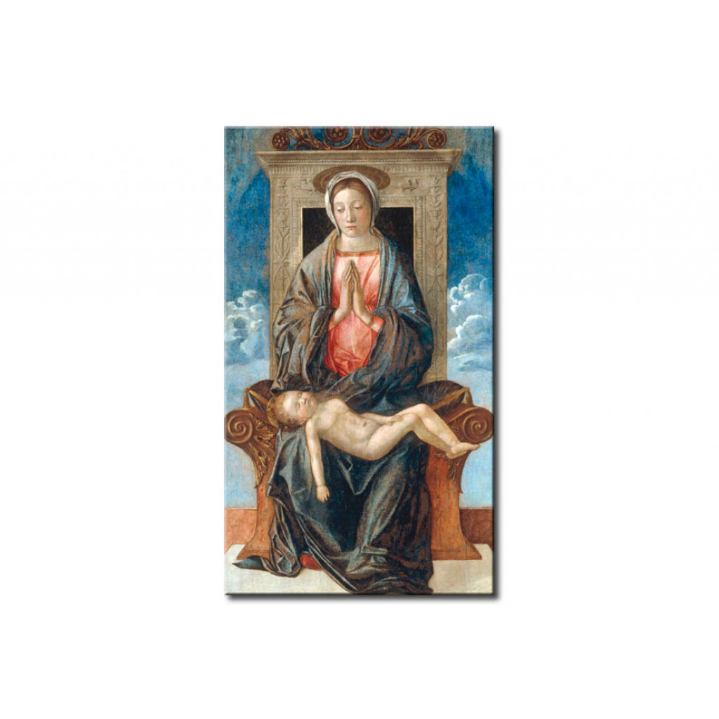 Schilderij  Giovanni Bellini: Enthroned Madonna, Worshipping The Sleeoing Child