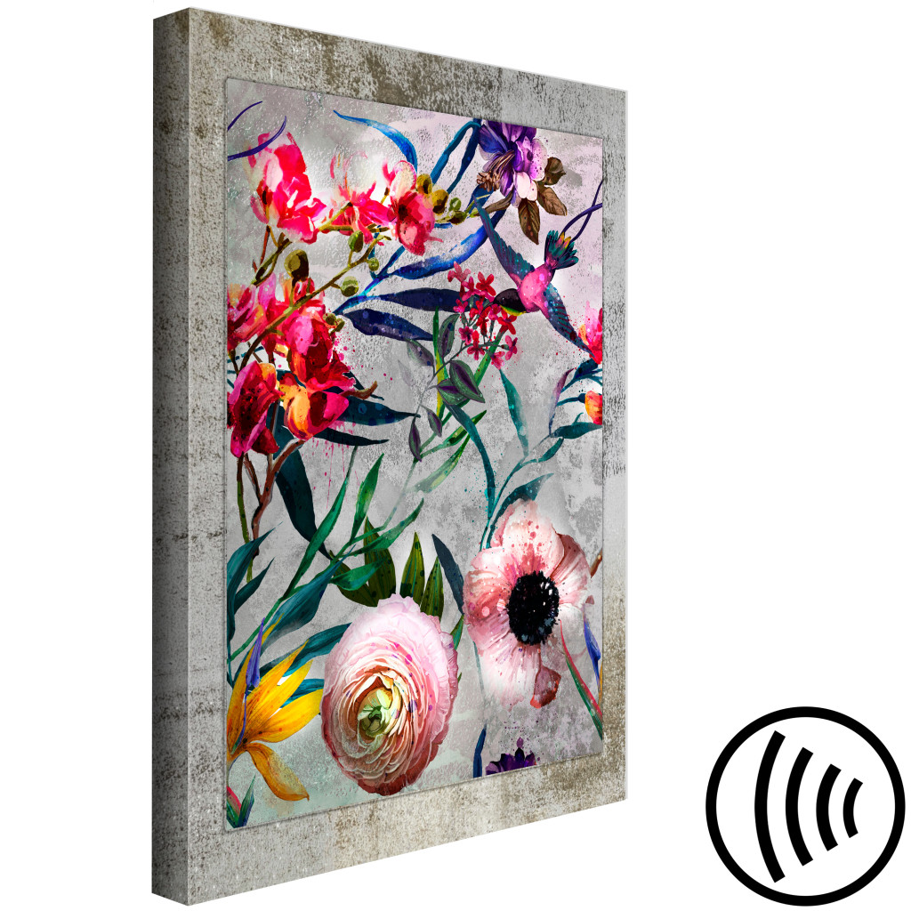 Schilderij  Andere Bloemen: Kleurrijke Vegetatie (1-delig) - Bloemen In Retro-natuurlijke Omgeving