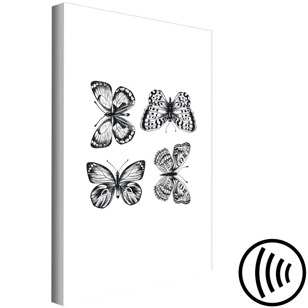 Schilderij  Jeugd: Vlinderfamilie - Vier Zwart-witte Vlinders In Lijnkunststijl