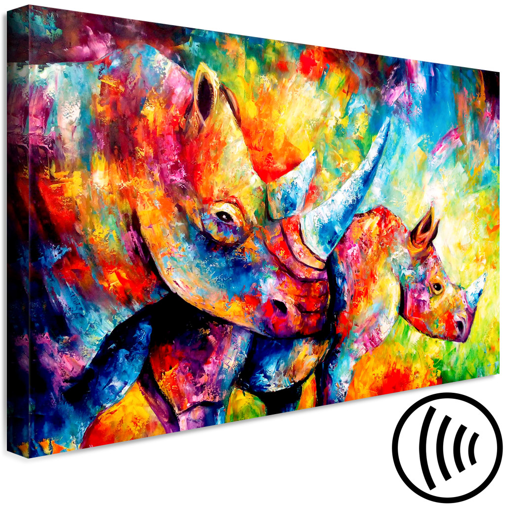 Schilderij  Andere Dieren: Colourful Rhinos (1 Part) Wide