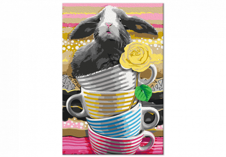 Paint by number Gray Rabbit - Furry Animal in Striped Cups and a Yellow Rose 144527 additionalImage 3