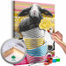 Paint by number Gray Rabbit - Furry Animal in Striped Cups and a Yellow Rose 144527