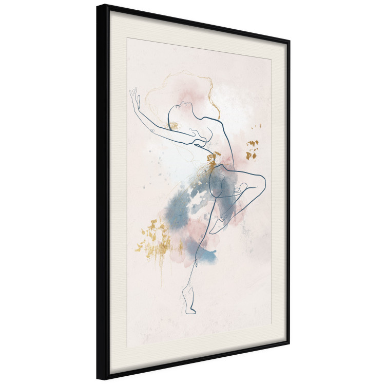 Wall Poster Linear Woman - Drawing of a Dancing Ballerina and Delicate Watercolor Stains 145127 additionalImage 2