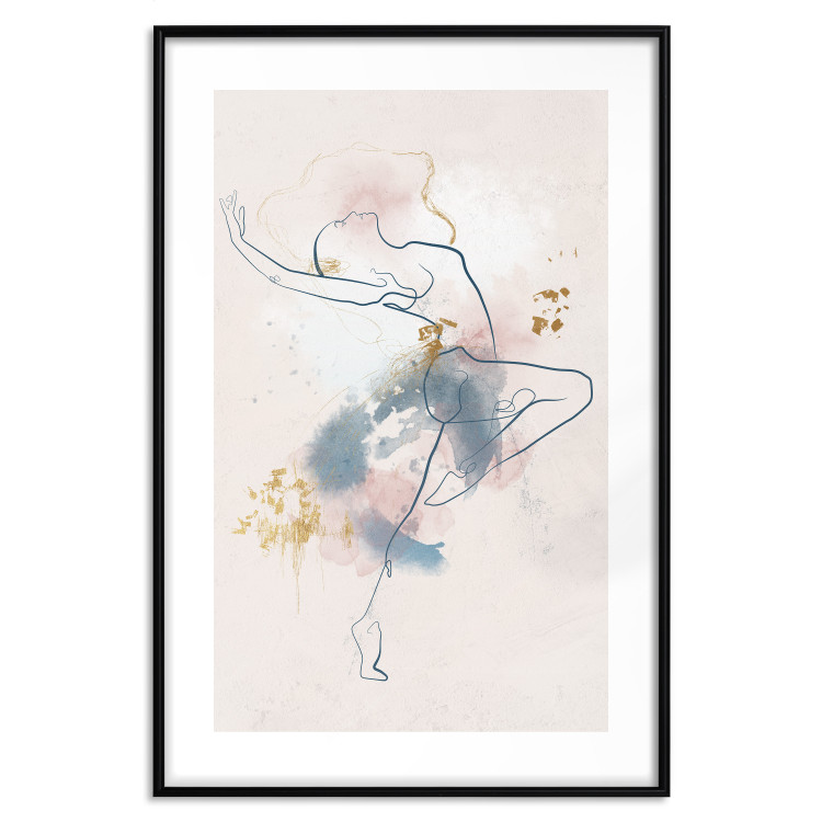 Wall Poster Linear Woman - Drawing of a Dancing Ballerina and Delicate Watercolor Stains 145127 additionalImage 21
