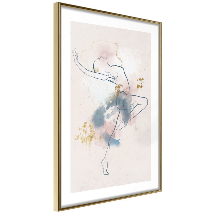 Wall Poster Linear Woman - Drawing of a Dancing Ballerina and Delicate Watercolor Stains 145127 additionalImage 4