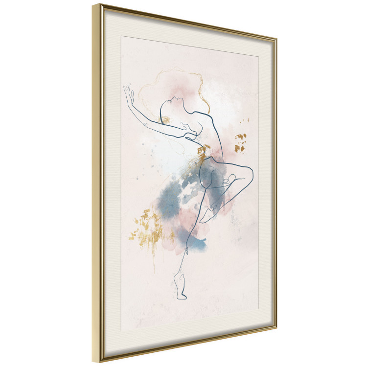 Wall Poster Linear Woman - Drawing of a Dancing Ballerina and Delicate Watercolor Stains 145127 additionalImage 10