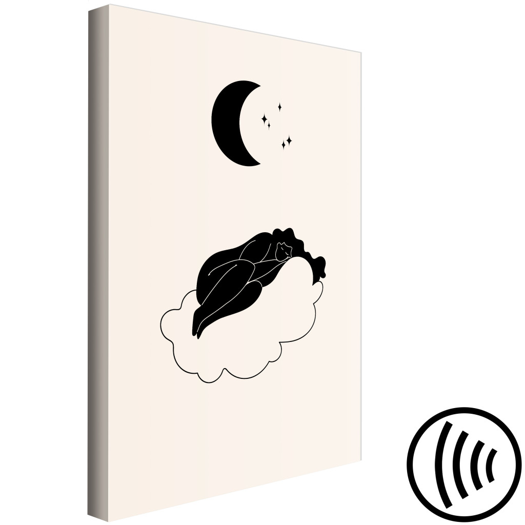 Schilderij  Vrouwen: Monochrome Minimalism - Girl Sleeping On A Cloud In The Moonlight