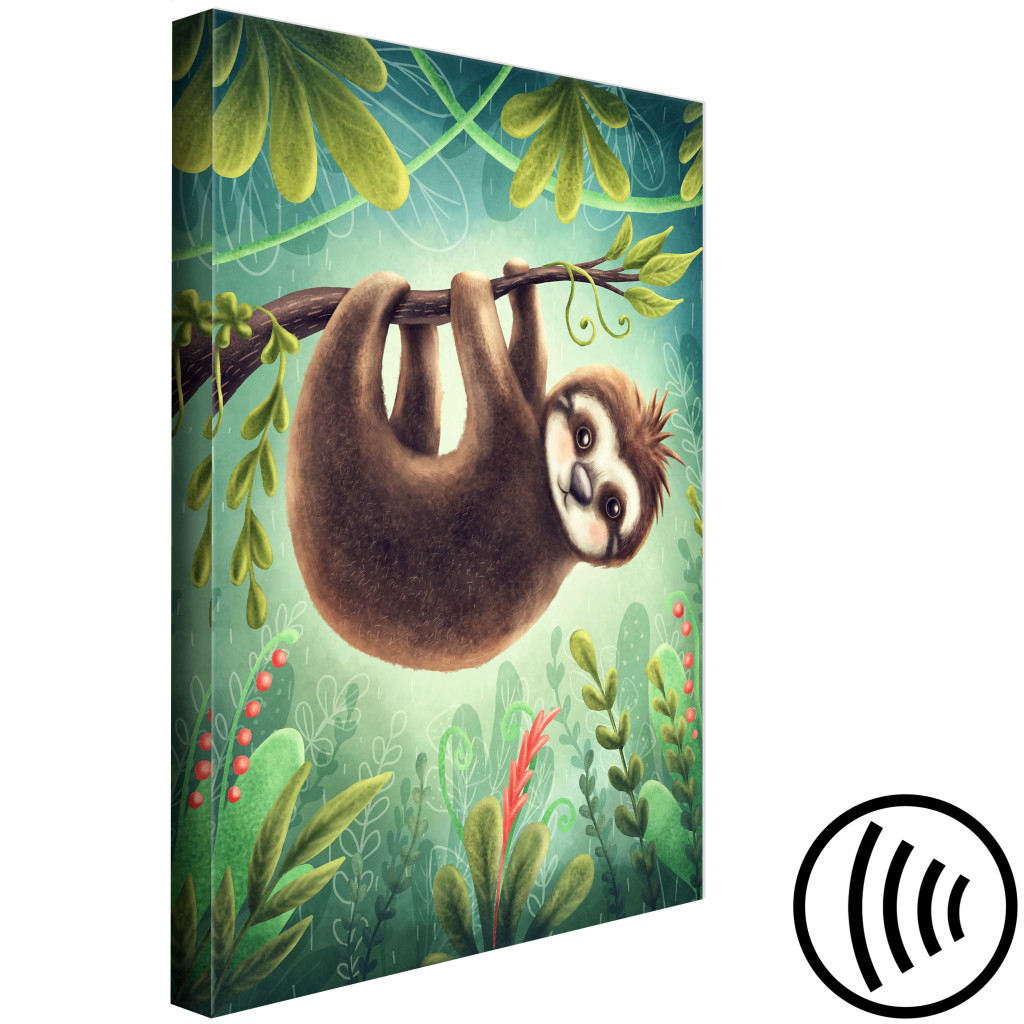 Schilderij  Voor Kinderen: Jungle Sloth - Friendly Animal Hanging On A Branch