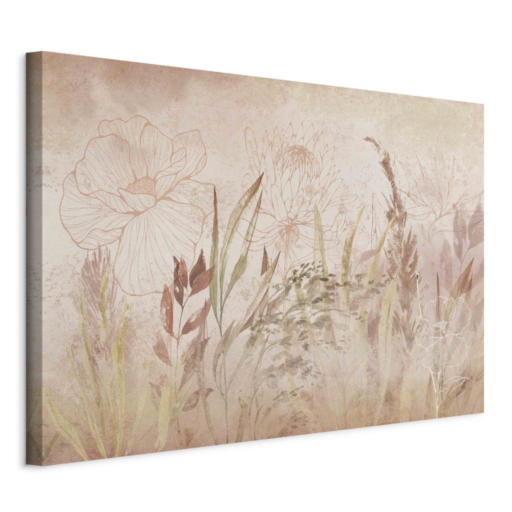 Duży Obraz XXL Ogród W Stylu Boho - Zwiewne Kwiaty Rośliny I Trawy W Beżach I Różach [Large Format]