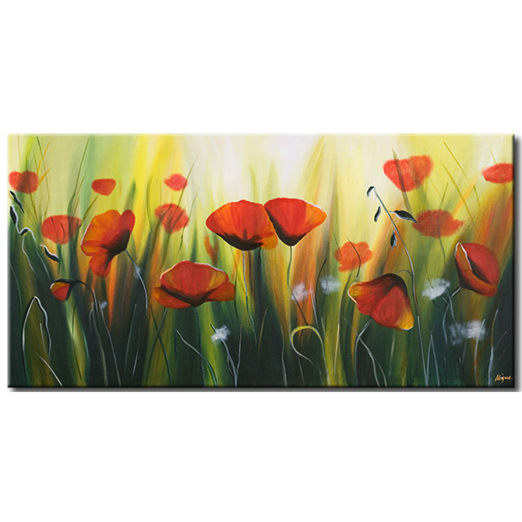 Obraz Tajemnicza łąka Maków (1-częściowy) - Zielona Trawa I Czerwone Kwiaty