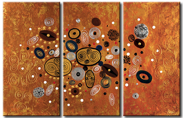 Canvas Print Abstraction (3-piece) - Colourful fantasy on a gold background 47927