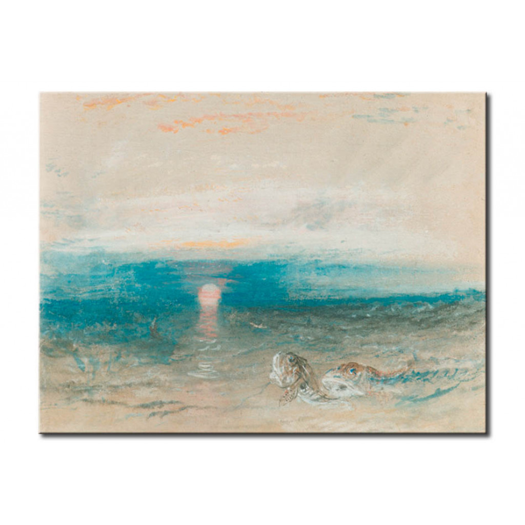 Schilderij  William Turner: Sonnenuntergang über Dem Meer Mit Knurrhähnen