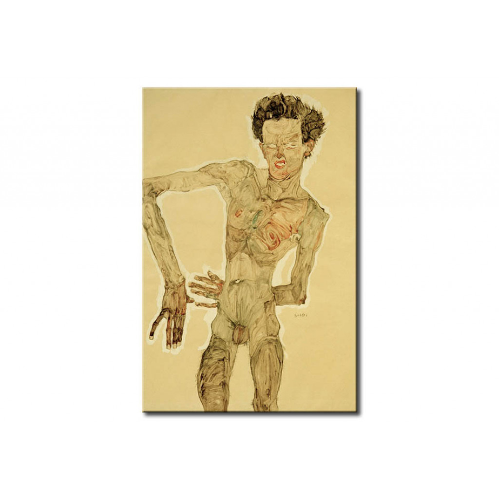 Schilderij  Egon Schiele: Nude Self Portrait, Grimacing