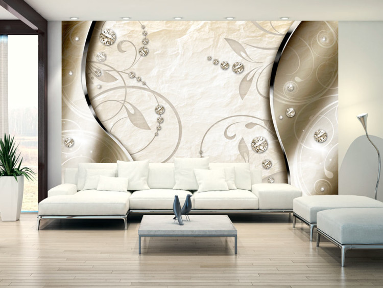 Wall Mural Modern Brilliance - Gold Background with Silver Diamonds and Wave Effect 60127