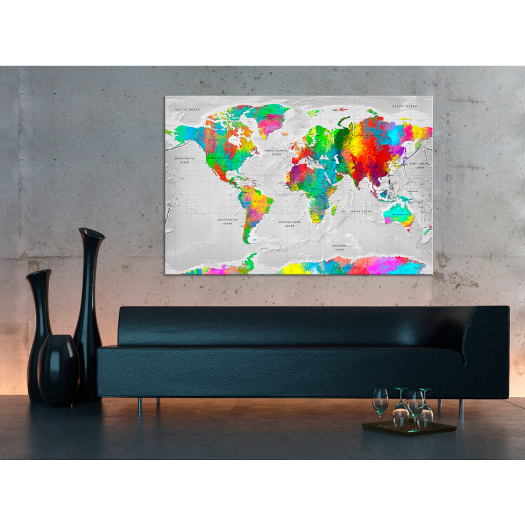 Schilderij  Kaarten Van De Wereld: Wereld In Kleuren (1-delig) - Wereldkaart In Artistieke Stijl
