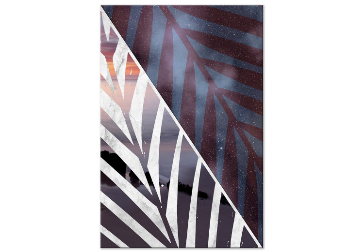 Quadro su tela Contrasti esotici - composizione astratta contrastante con foglie di palma che mostrano giorno e notte