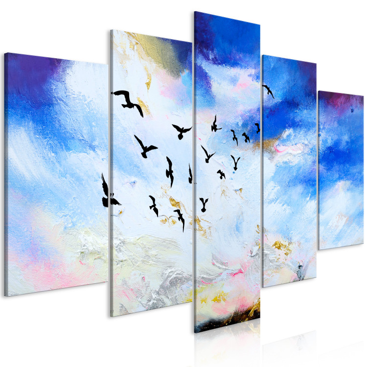 Canvas Print A key of birds in the autumn sky - a sky landscape with white clouds 123437 additionalImage 2