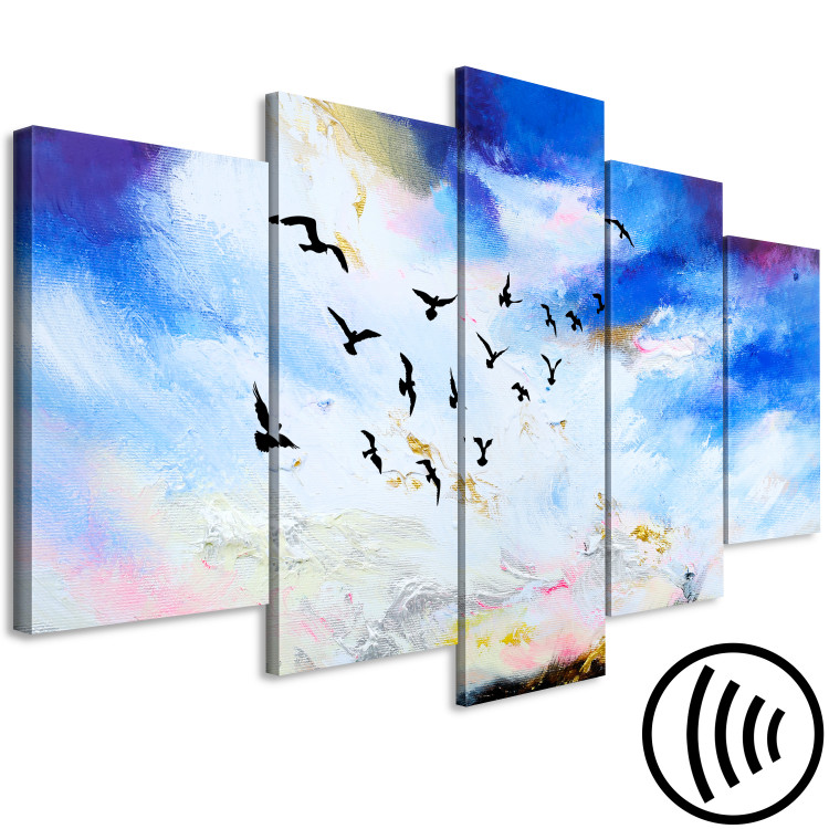 Canvas Print A key of birds in the autumn sky - a sky landscape with white clouds 123437 additionalImage 6