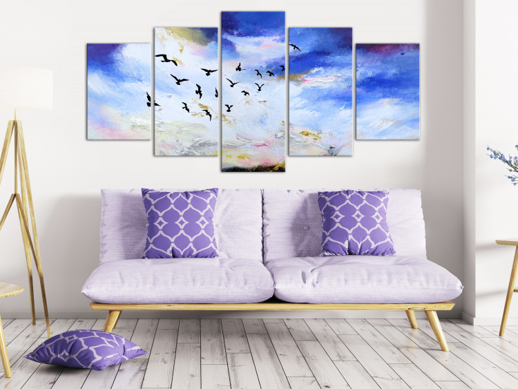 Canvas Print A key of birds in the autumn sky - a sky landscape with white clouds 123437 additionalImage 3