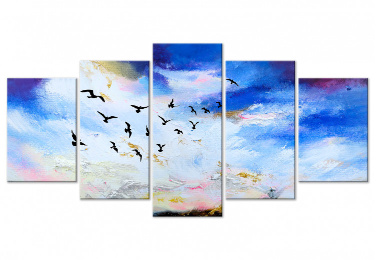 Canvas Print A key of birds in the autumn sky - a sky landscape with white clouds 123437