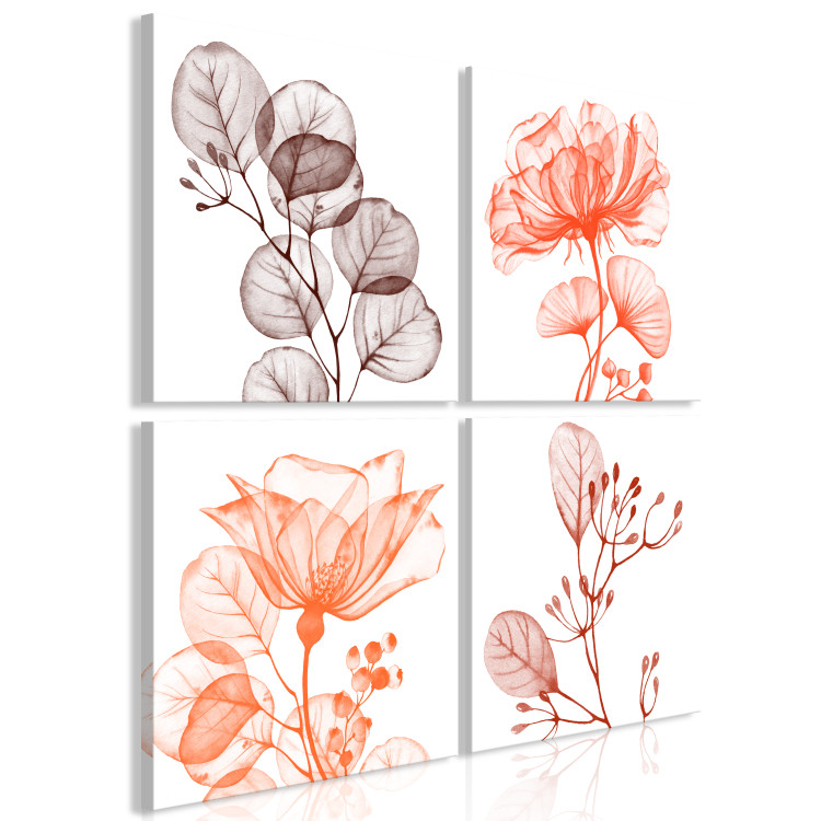 Obraz Cztery kwiaty z liśćmi - czteroczęściowa kompozycja na białym tle 126537 additionalImage 2
