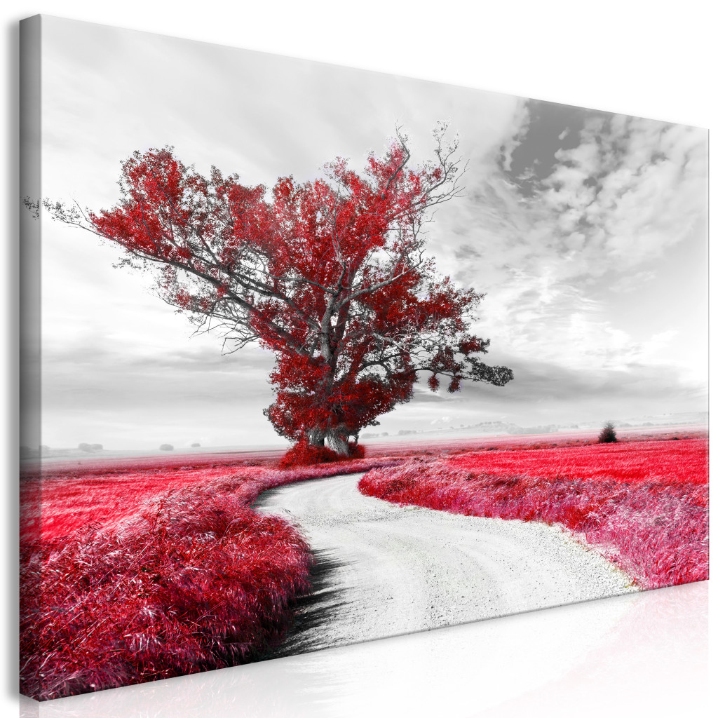Duży Obraz XXL Drzewo Przy Drodze - Czerwony II [Large Format]